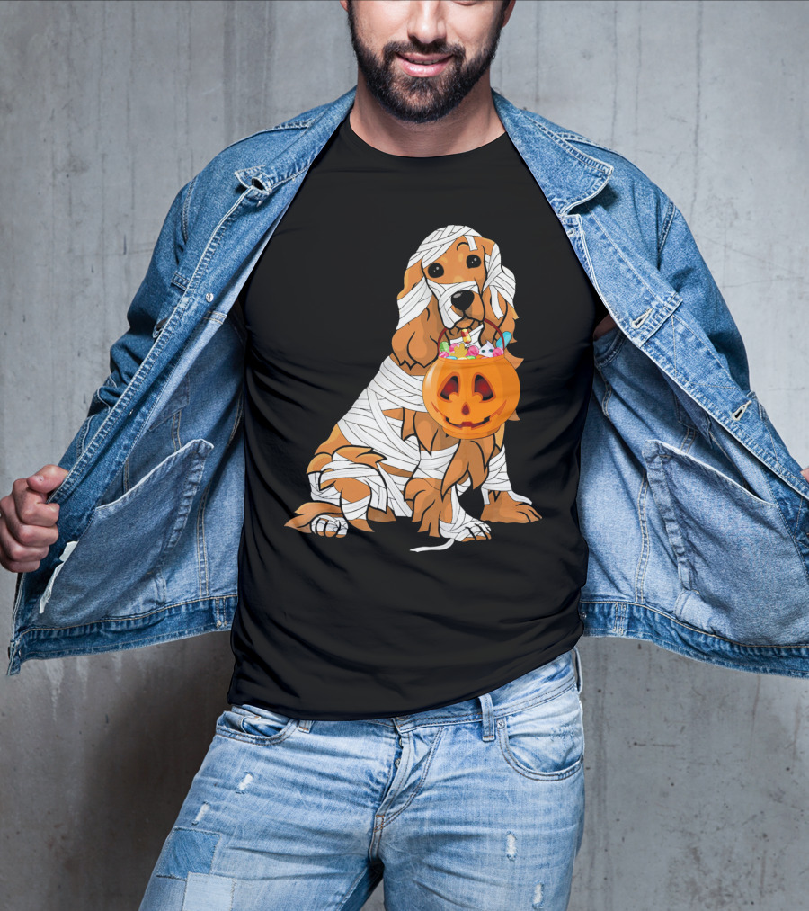 Cocker Spaniel Halloween Mummy Pumpkin Bucket T-Shirt