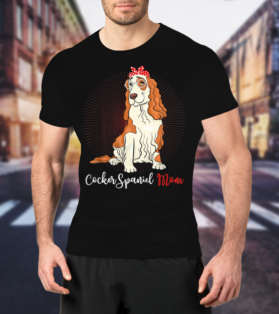Cocker Spaniel Mom With Glasses And Red Polka Dot Bandana T-Shirt