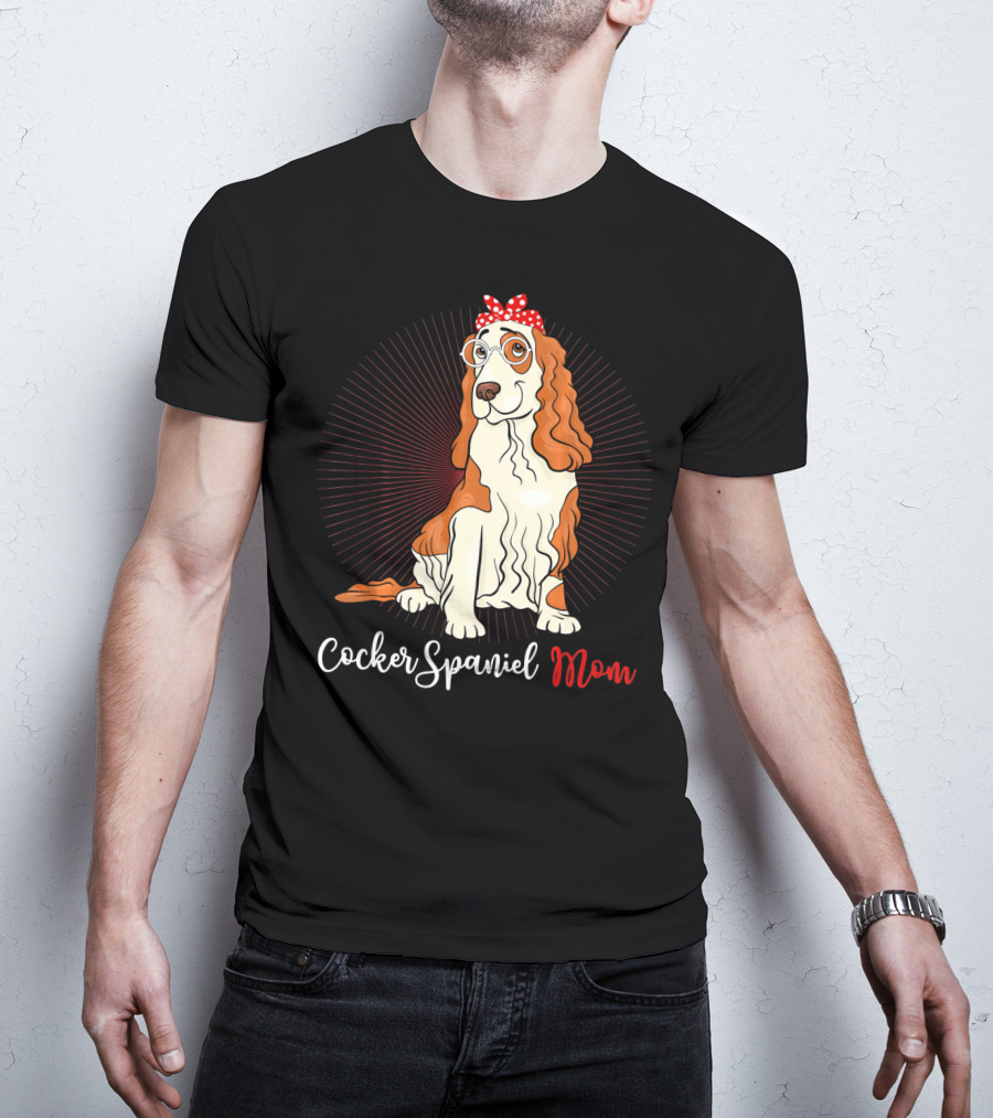 Cocker Spaniel Mom With Glasses And Red Polka Dot Bandana T-Shirt