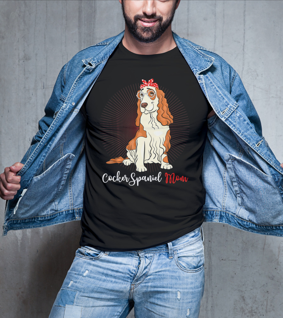 Cocker Spaniel Mom With Glasses And Red Polka Dot Bandana T-Shirt