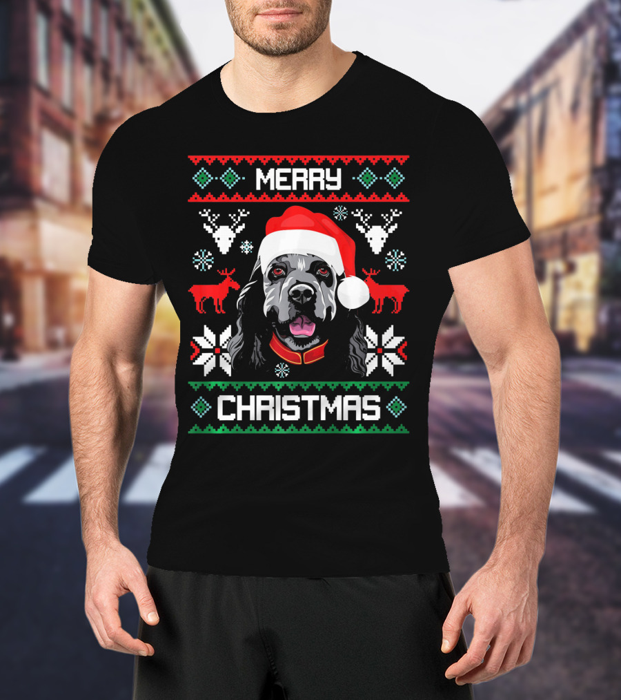 Merry Christmas Cocker Spaniel Dog Santa Hat Retro Holiday T-Shirt