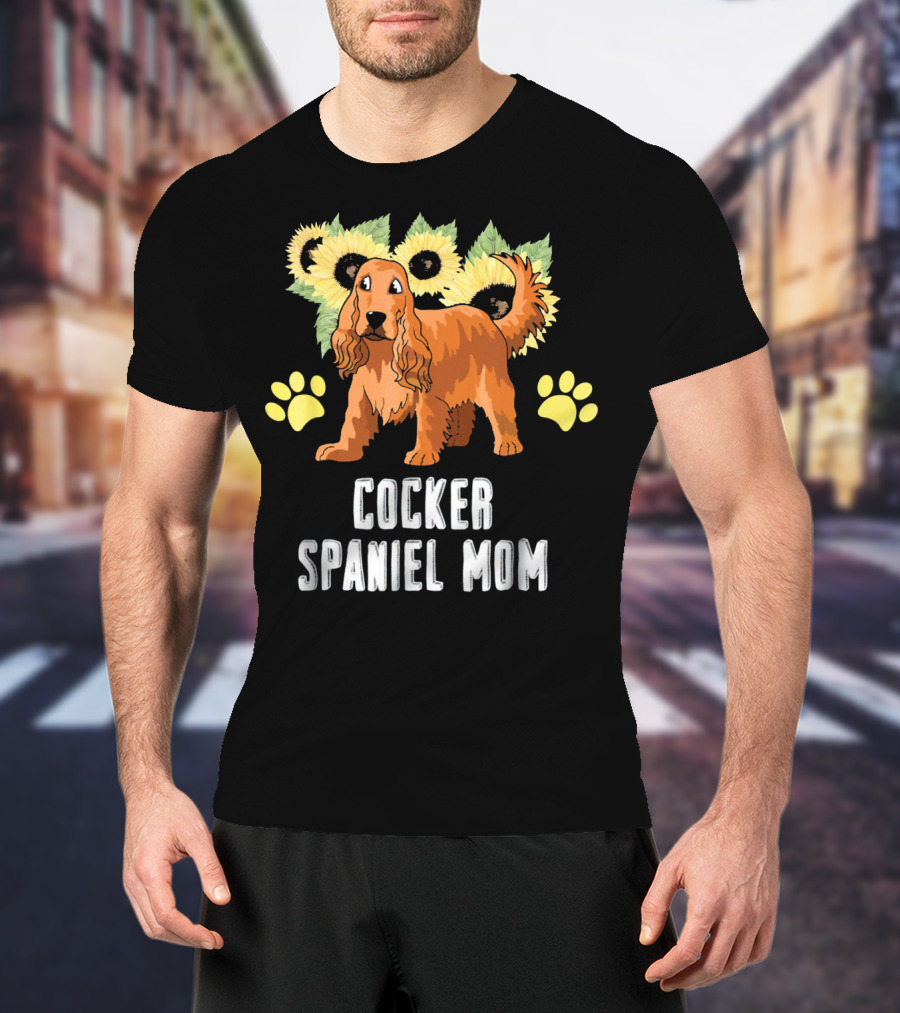 Cocker Spaniel Mom Sunflower Paw Prints T-Shirt