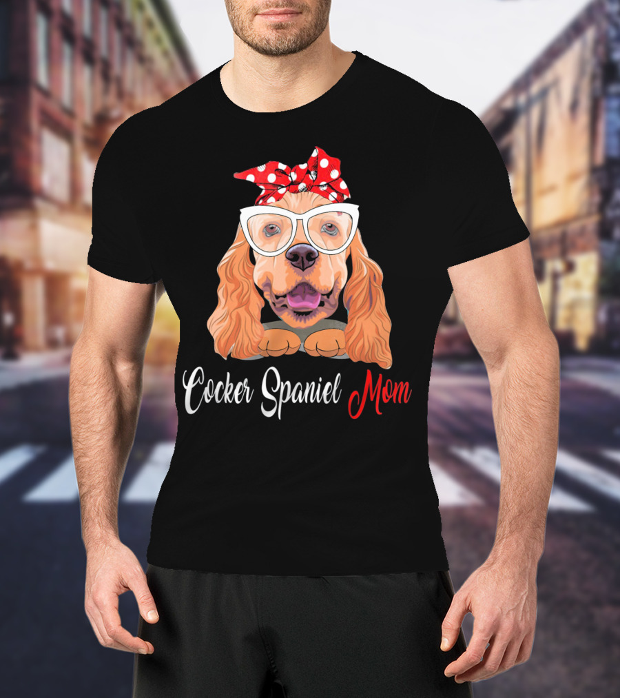 Cocker Spaniel Mom With Polka Dot Bandana And Glasses T-Shirt