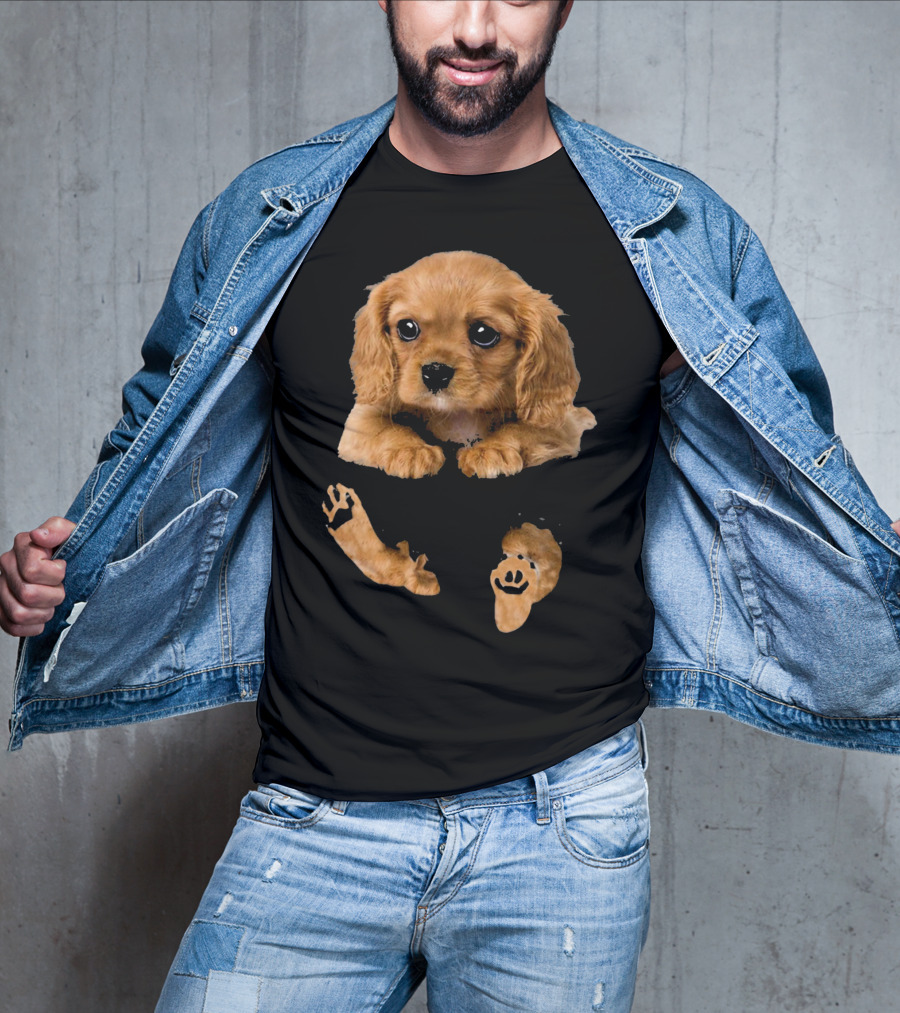 Cocker Spaniel Puppy In Pocket With Paw Prints T-Shirt