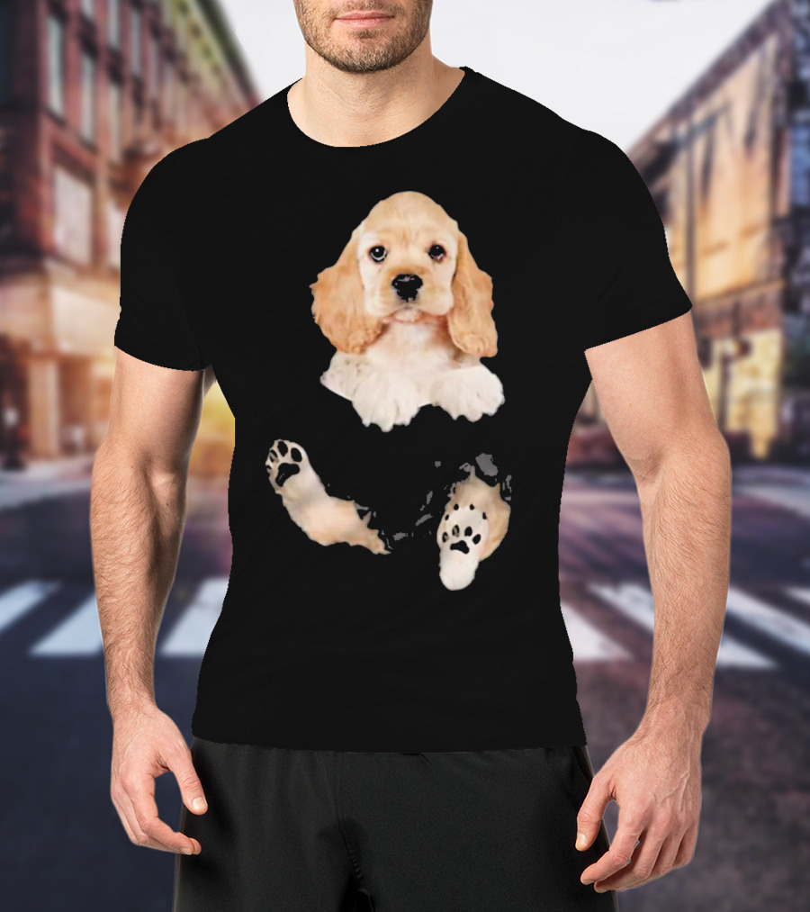 Cocker Spaniel Pocket Dog Lover Puppy Face Paw Prints T-Shirt