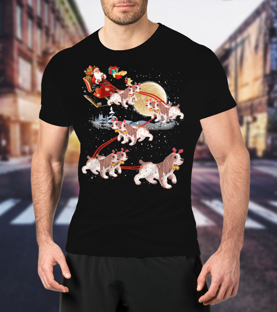 Cocker Spaniel Reindeer Christmas Santa Sleigh Moon T-Shirt