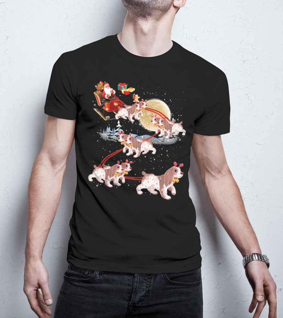 Cocker Spaniel Reindeer Christmas Santa Sleigh Moon T-Shirt