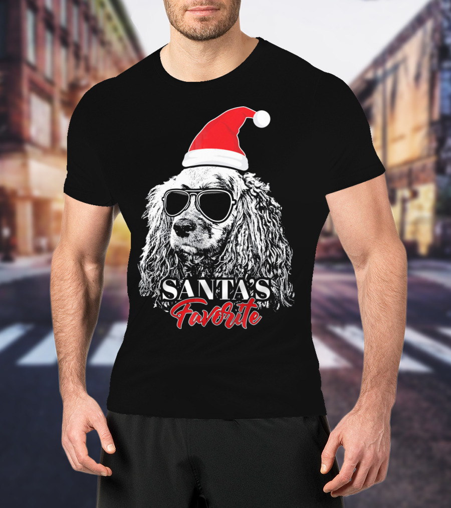 Cocker Spaniel Santa's Favorite Christmas Hat Sunglasses T-Shirt