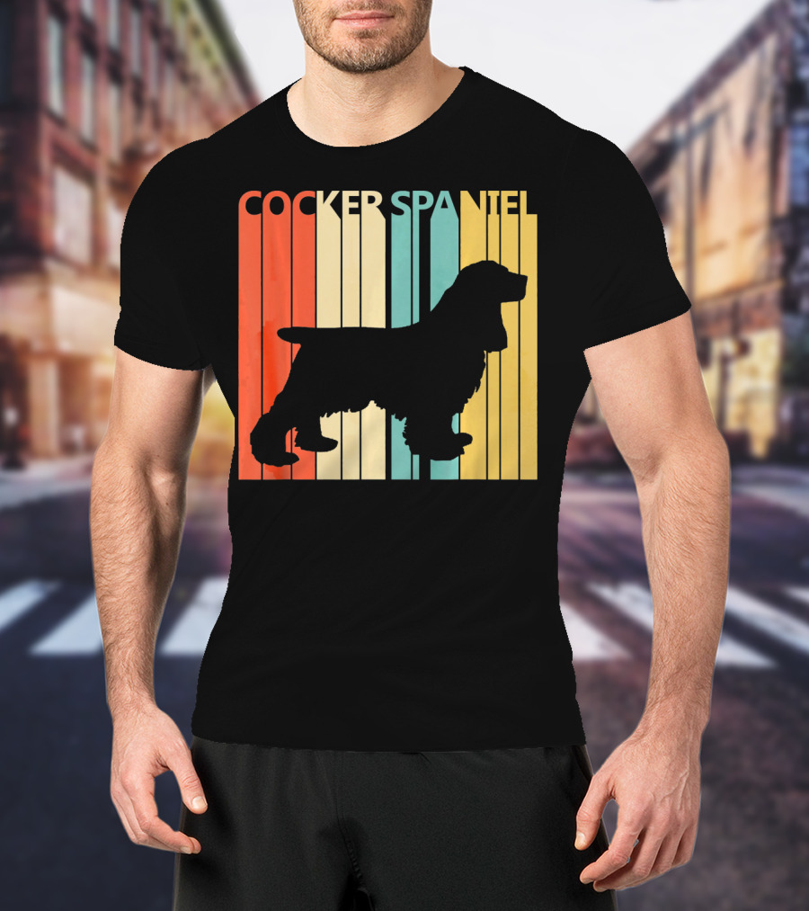Cocker Spaniel Silhouette Retro Colors For Dog Dad T-Shirt