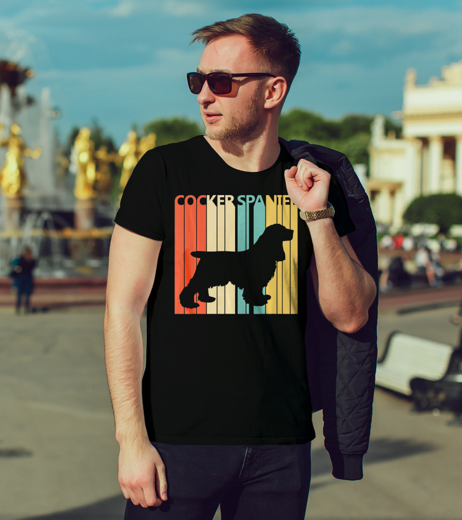 Cocker Spaniel Silhouette Retro Colors For Dog Dad T-Shirt