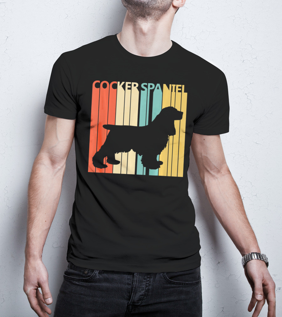 Cocker Spaniel Silhouette Retro Colors For Dog Dad T-Shirt