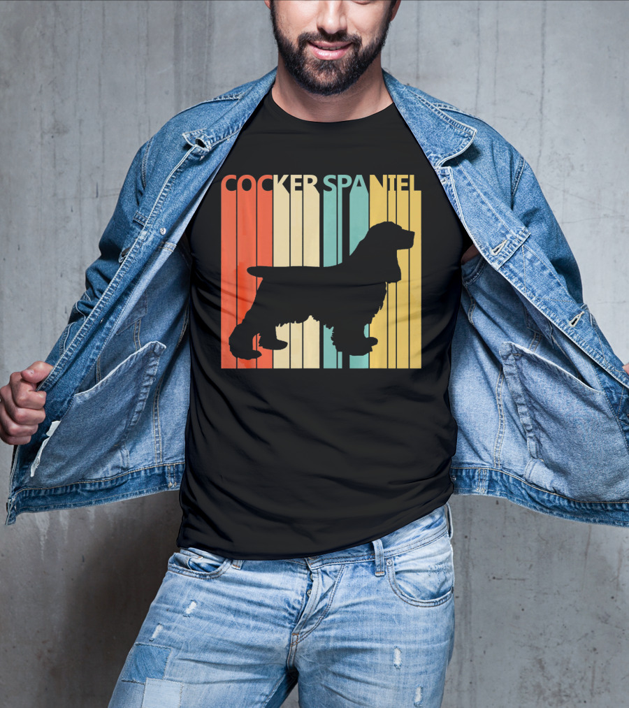 Cocker Spaniel Silhouette Retro Colors For Dog Dad T-Shirt