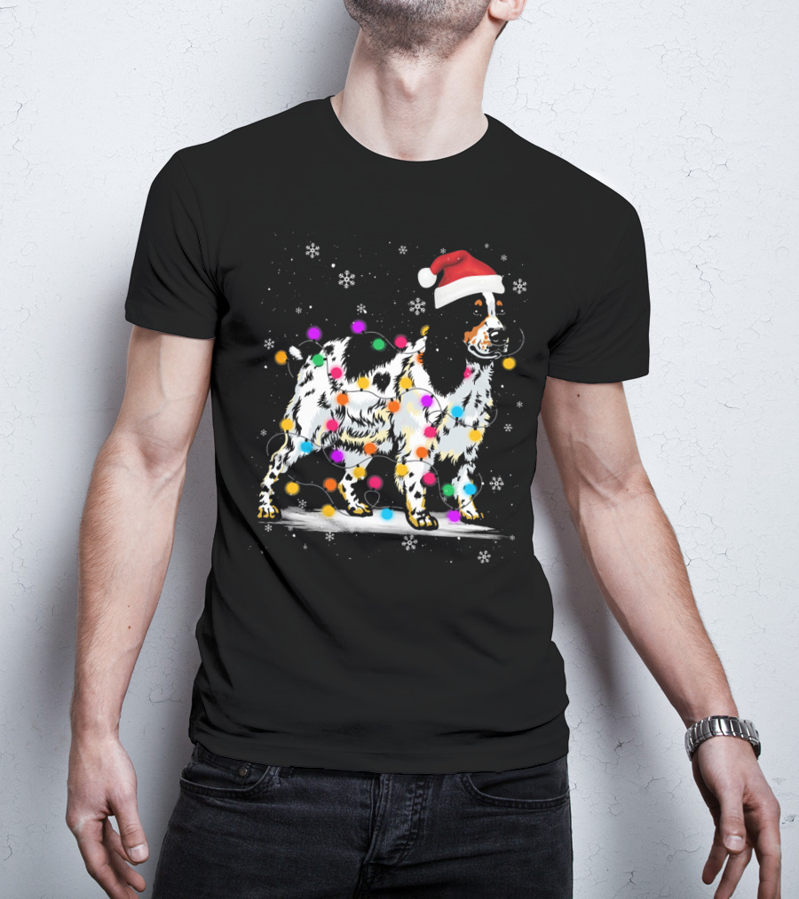 Cocker Spaniel Santa Hat Christmas Lights Snowflakes T-Shirt