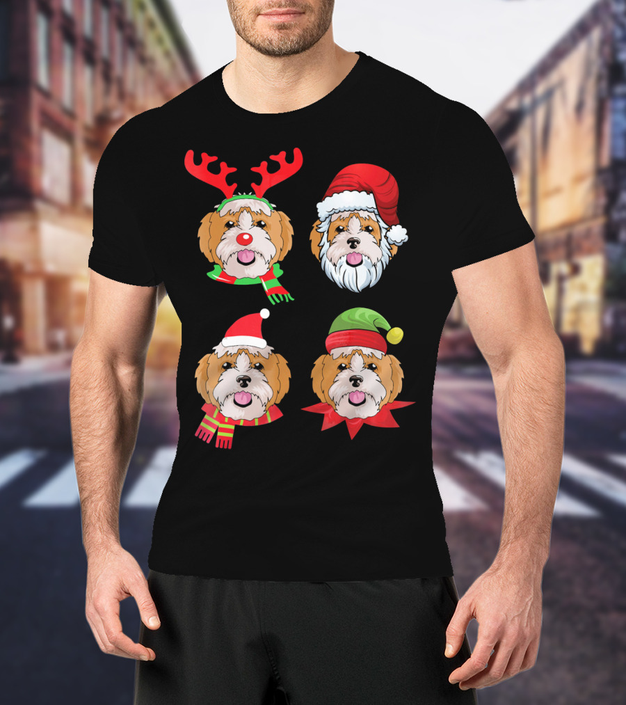 Cute Shih Tzu Christmas Santa Dog Reindeer Holiday Hats T-Shirt