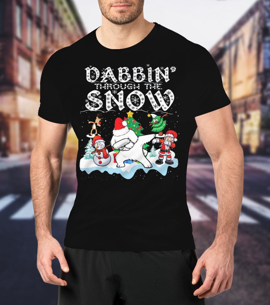 Dabbin Through The Snow Santa Maltese Dog Snowman Christmas Tree T-Shirt