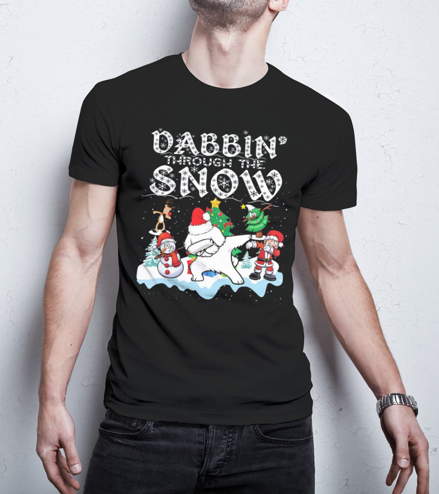 Dabbin Through The Snow Santa Maltese Dog Snowman Christmas Tree T-Shirt