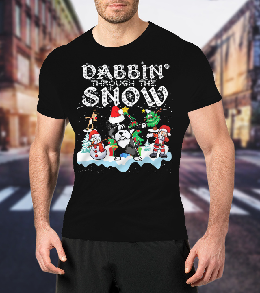 Dabbin' Through The Snow Rottweiler Christmas Santa Snowman Reindeer T-Shirt