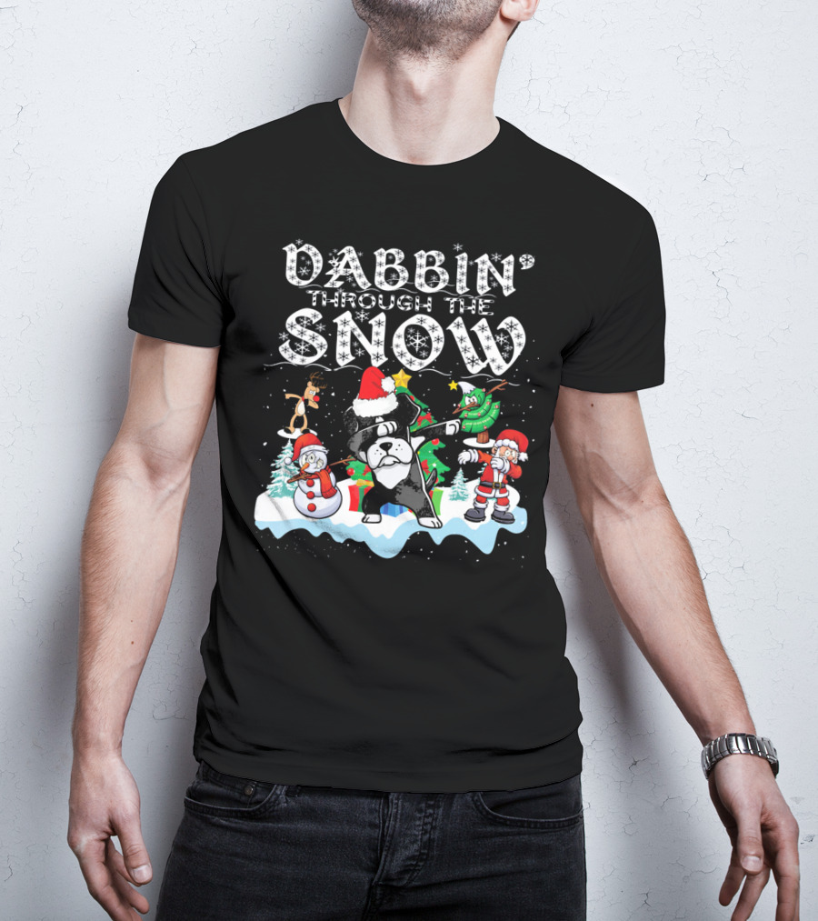 Dabbin' Through The Snow Rottweiler Christmas Santa Snowman Reindeer T-Shirt