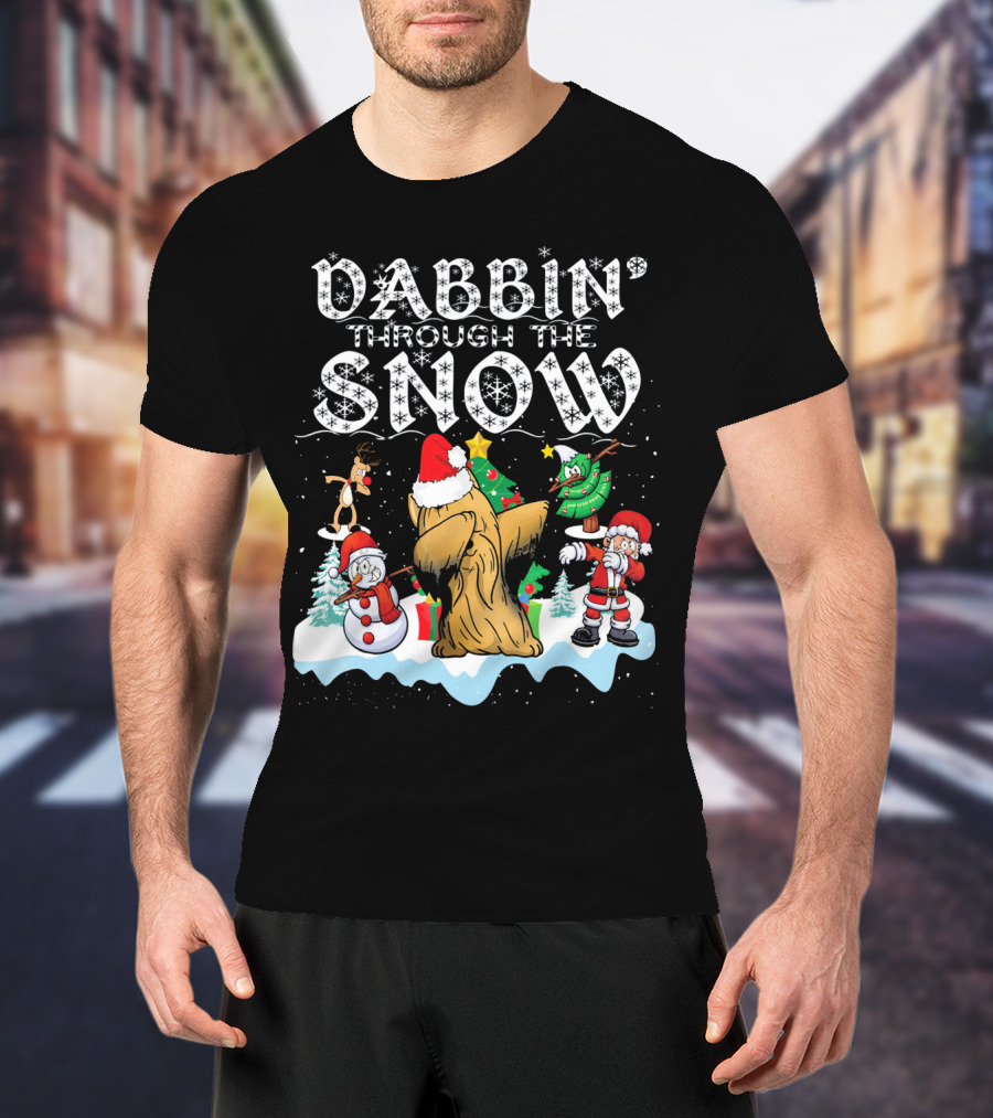 Dabbin' Through The Snow Christmas Shih Tzu Santa Trees Snowman Reindeer T-Shirt