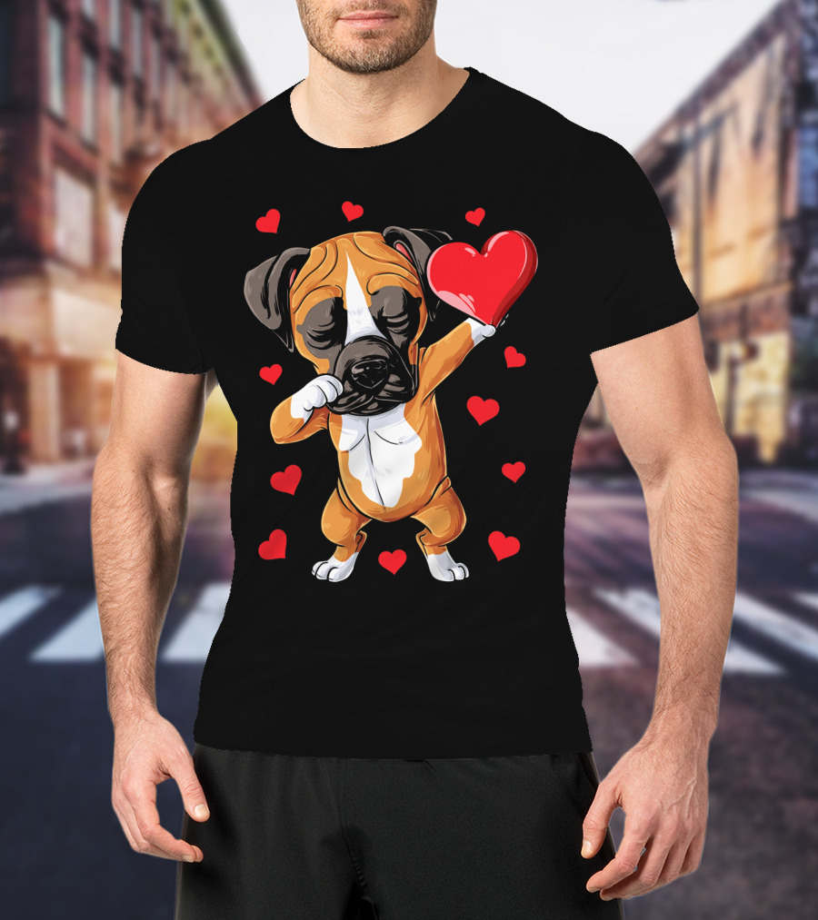 Boxer Dog Dabbing Valentine Heart For Dog Lovers T-Shirt