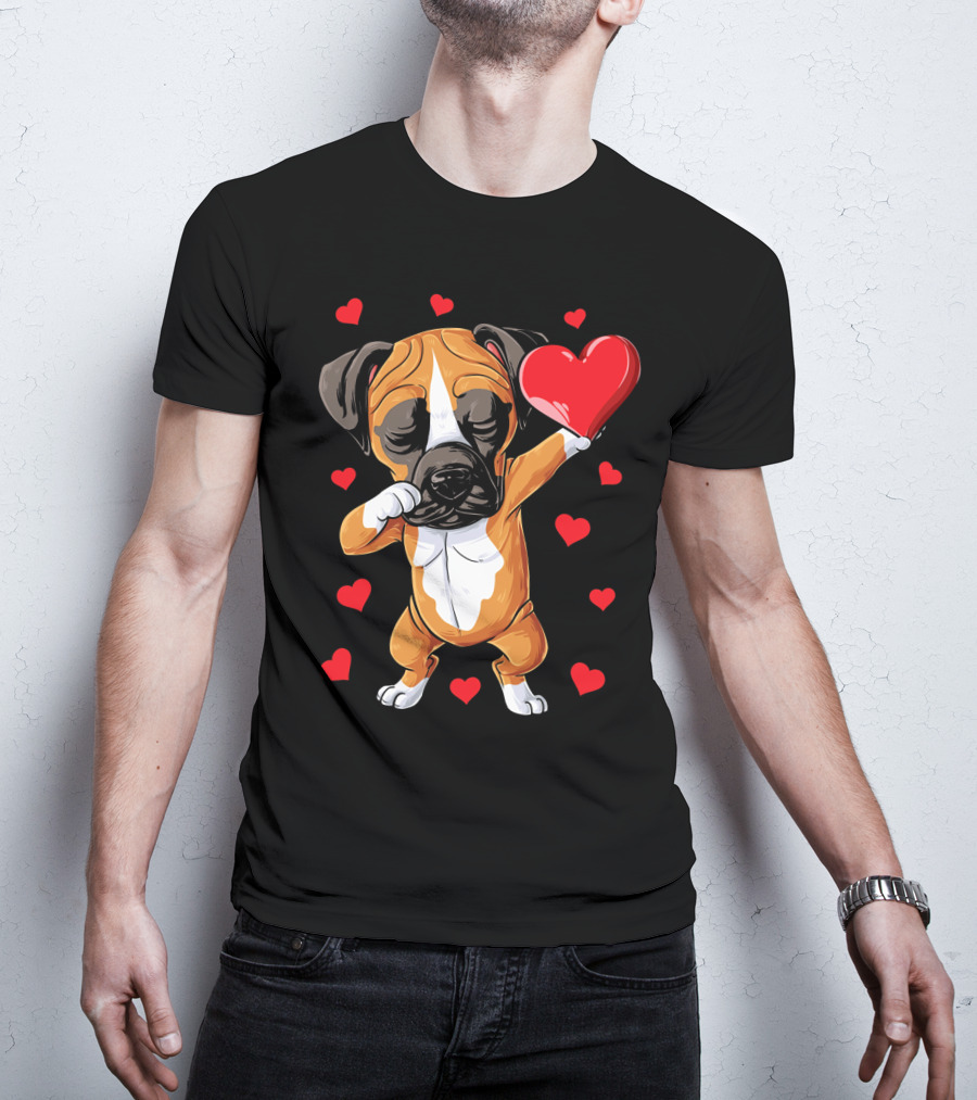 Boxer Dog Dabbing Valentine Heart For Dog Lovers T-Shirt