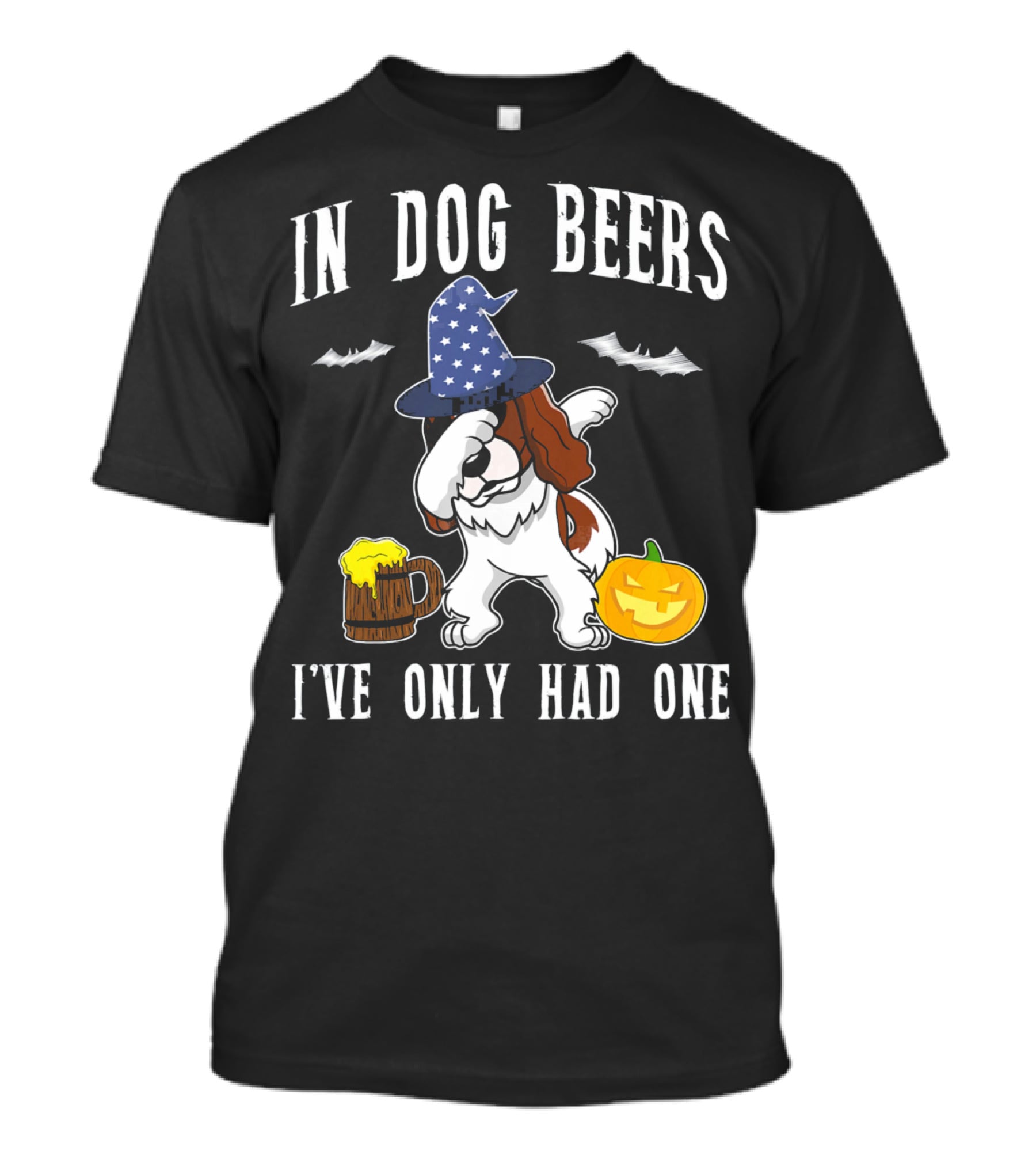 In Dog Beers I've Only Had One Dabbing Cavalier King Charles Spaniel Halloween Wizard Hat Pumpkin T-Shirt