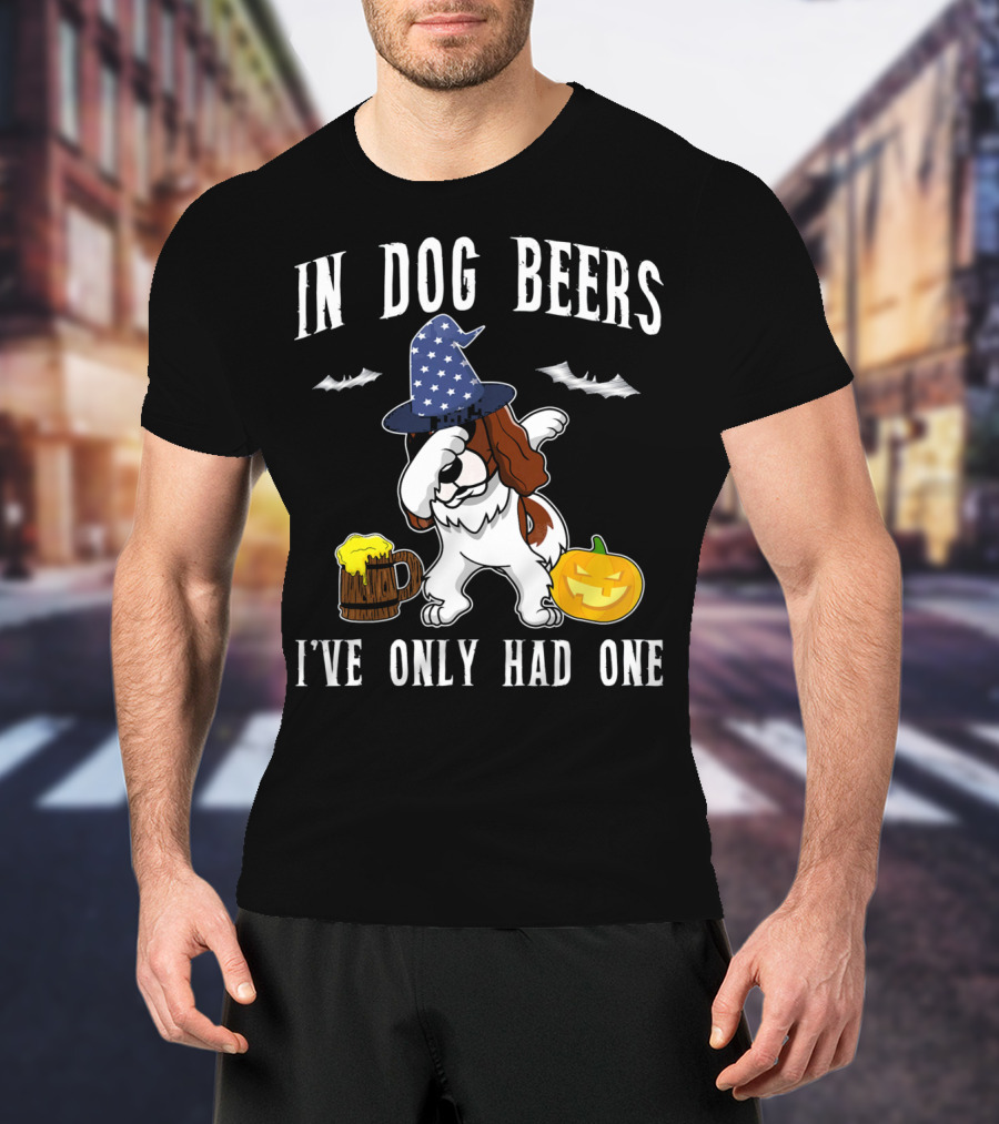In Dog Beers I've Only Had One Dabbing Cavalier King Charles Spaniel Halloween Wizard Hat Pumpkin T-Shirt