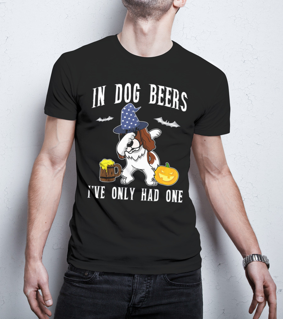 In Dog Beers I've Only Had One Dabbing Cavalier King Charles Spaniel Halloween Wizard Hat Pumpkin T-Shirt