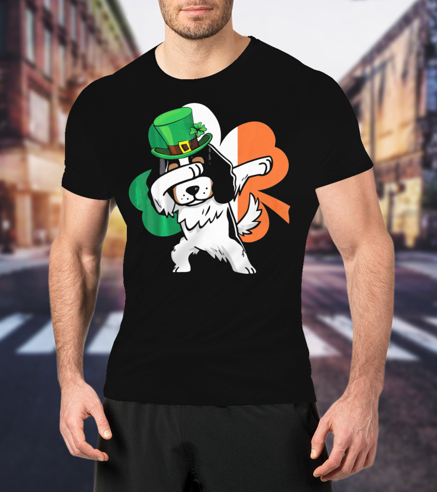 Cavalier King Charles Spaniel Dabbing Irish Clover St Patricks Day T-Shirt