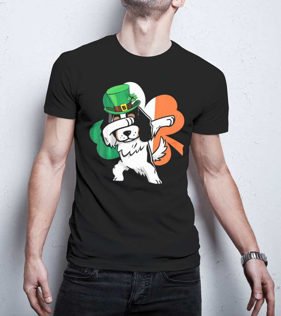 Cavalier King Charles Spaniel Dabbing Irish Clover St Patricks Day T-Shirt