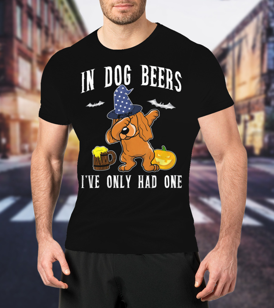 In Dog Beers Halloween Cocker Spaniel Dabbing With Pumpkin And Beer T-Shirt