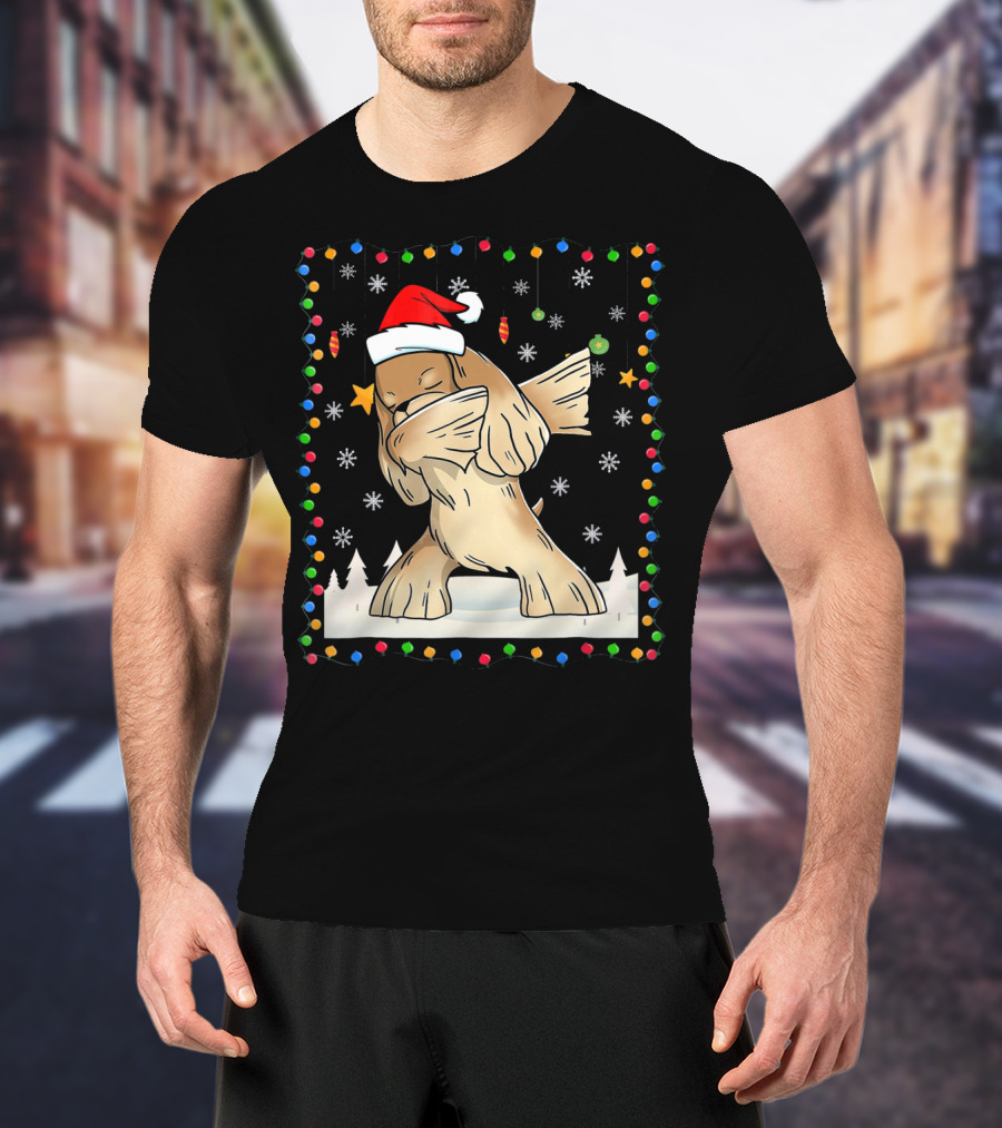 Dabbing Cocker Spaniel Santa Christmas Light T-Shirt