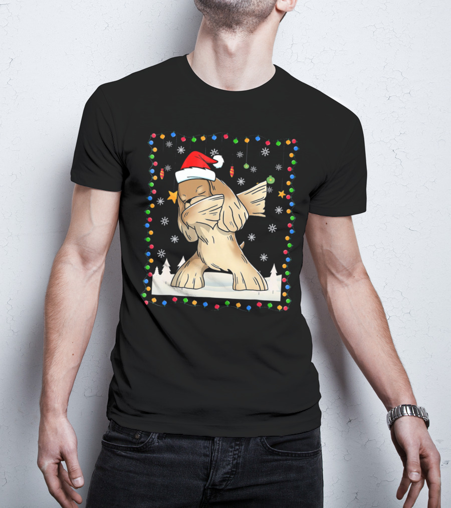 Dabbing Cocker Spaniel Santa Christmas Light T-Shirt