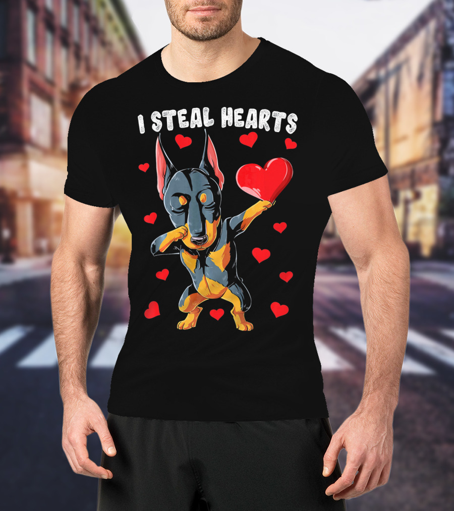 Dabbing Doberman I Steal Hearts Cute Heart-Loving Dogs T-Shirt