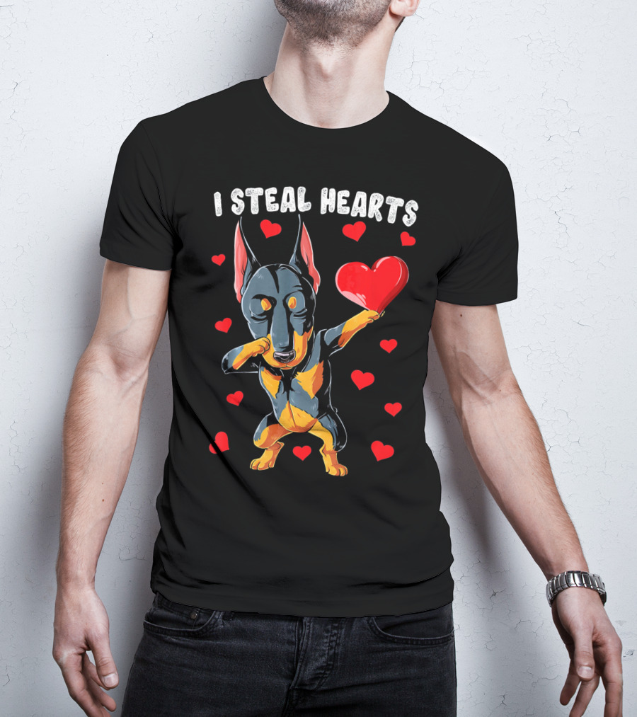 Dabbing Doberman I Steal Hearts Cute Heart-Loving Dogs T-Shirt