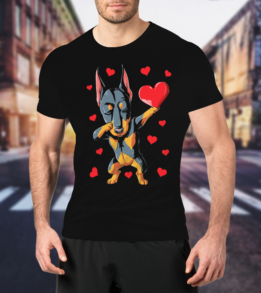 Dabbing Doberman Valentines Day Dog Love Heart T-Shirt