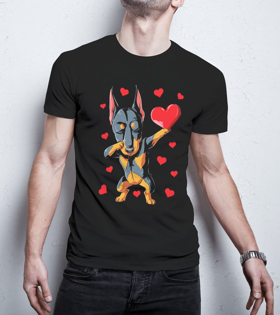 Dabbing Doberman Valentines Day Dog Love Heart T-Shirt