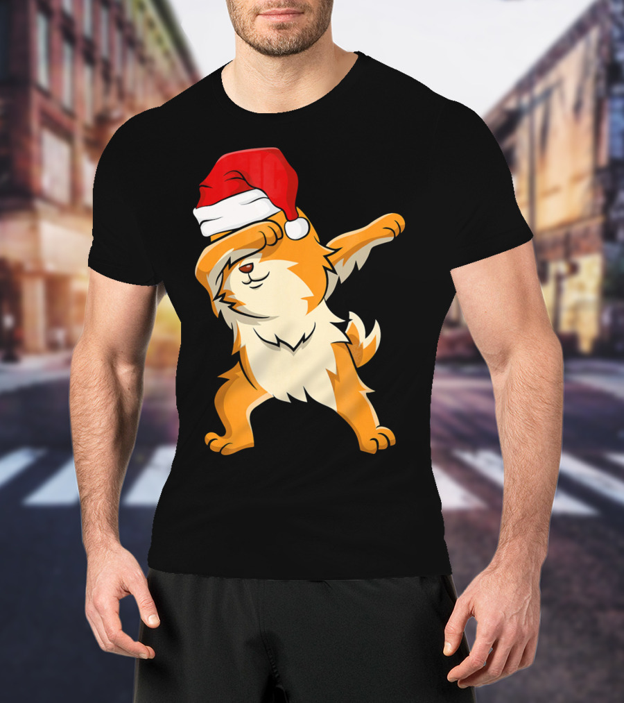 Dabbing Pomeranian With Santa Hat T-Shirt