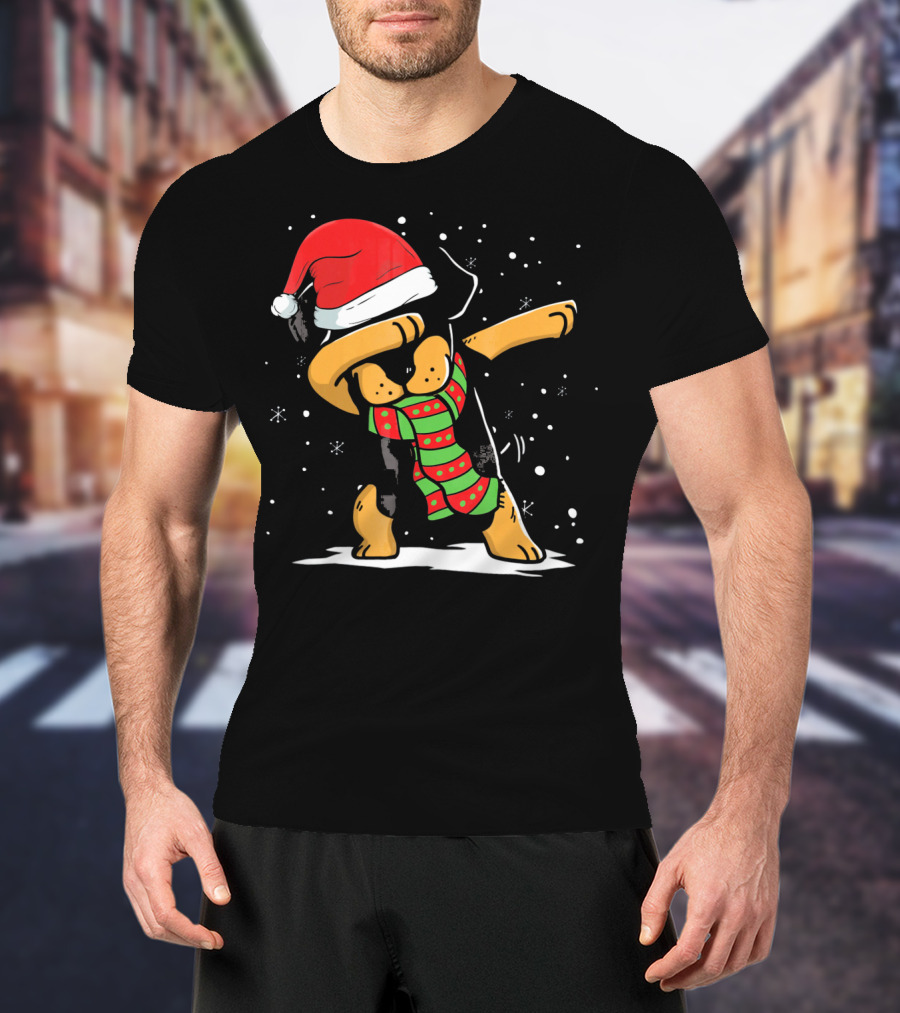 Dabbing Rottweiler Santa Christmas Dog With Scarf Love T-Shirt