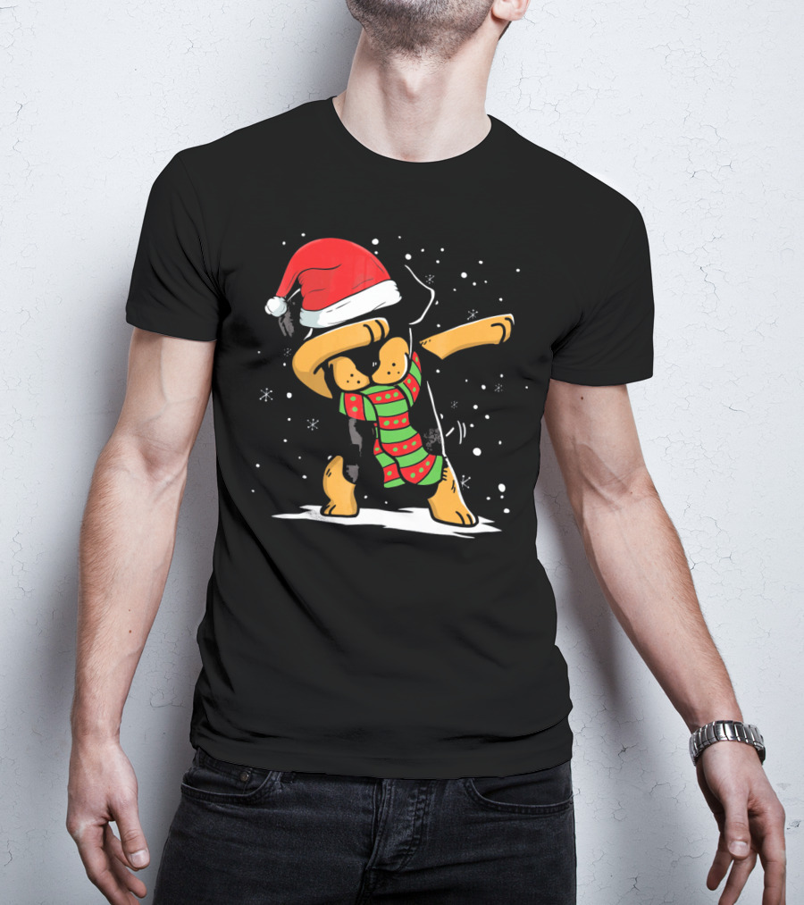 Dabbing Rottweiler Santa Christmas Dog With Scarf Love T-Shirt