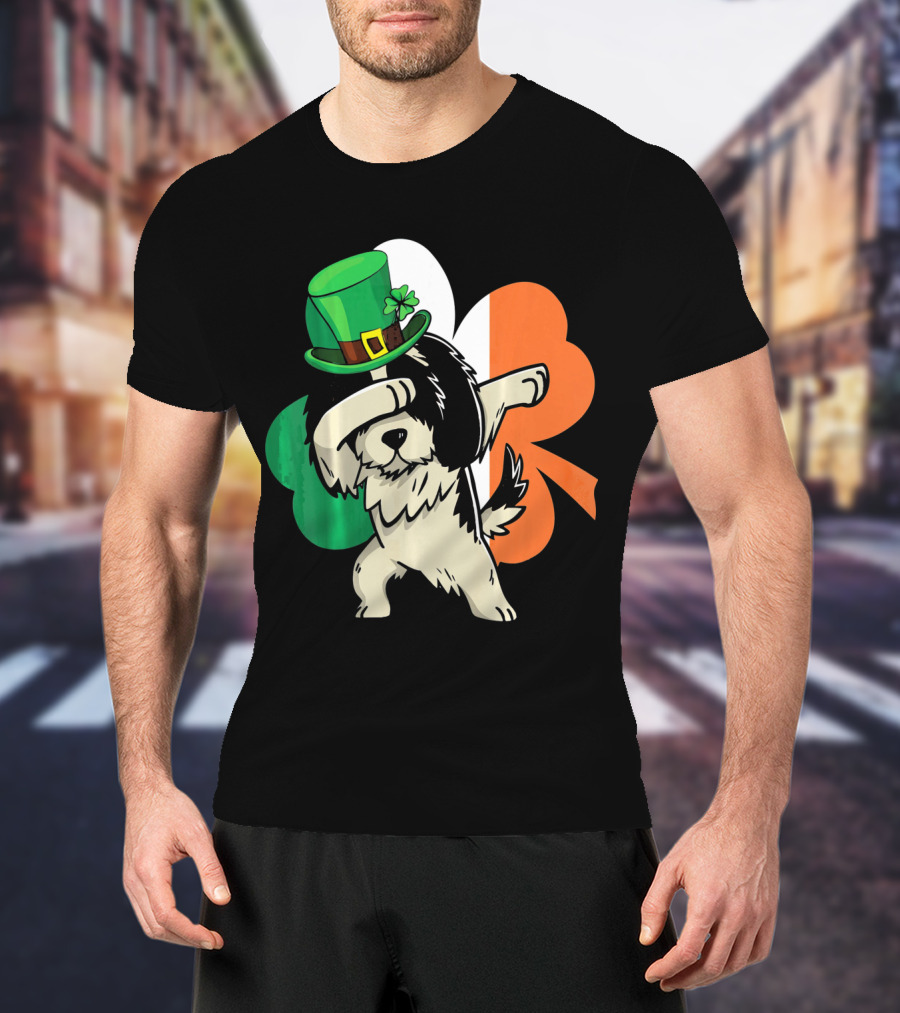 Dabbing Shih Tzu Shamrock Irish Hat Flag T-Shirt