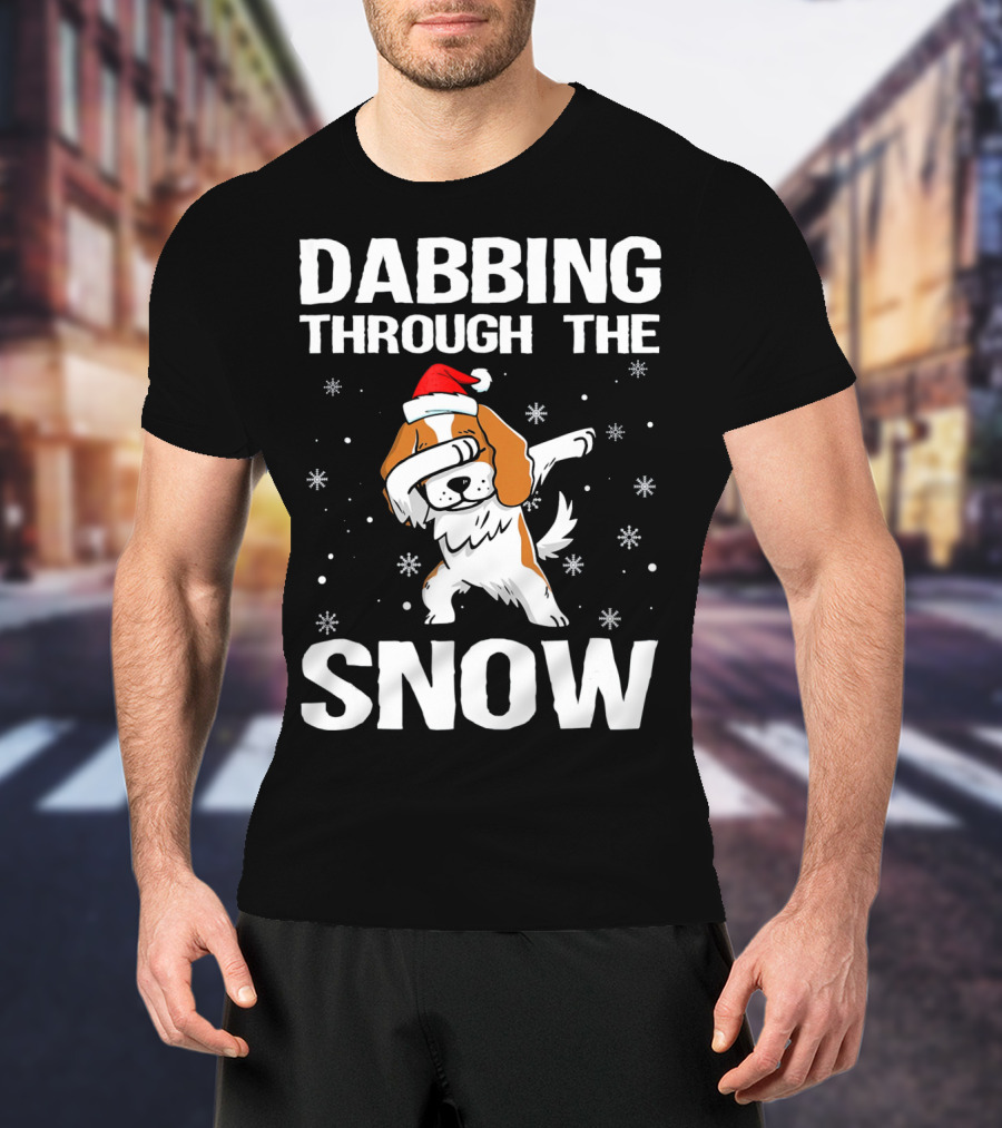 Dabbing Through The Snow Cavalier King Charles Spaniel Christmas Dog Santa Hat T-Shirt