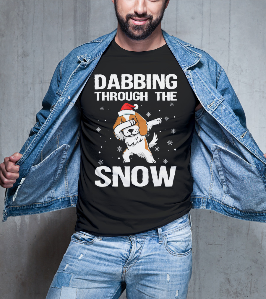 Dabbing Through The Snow Cavalier King Charles Spaniel Christmas Dog Santa Hat T-Shirt