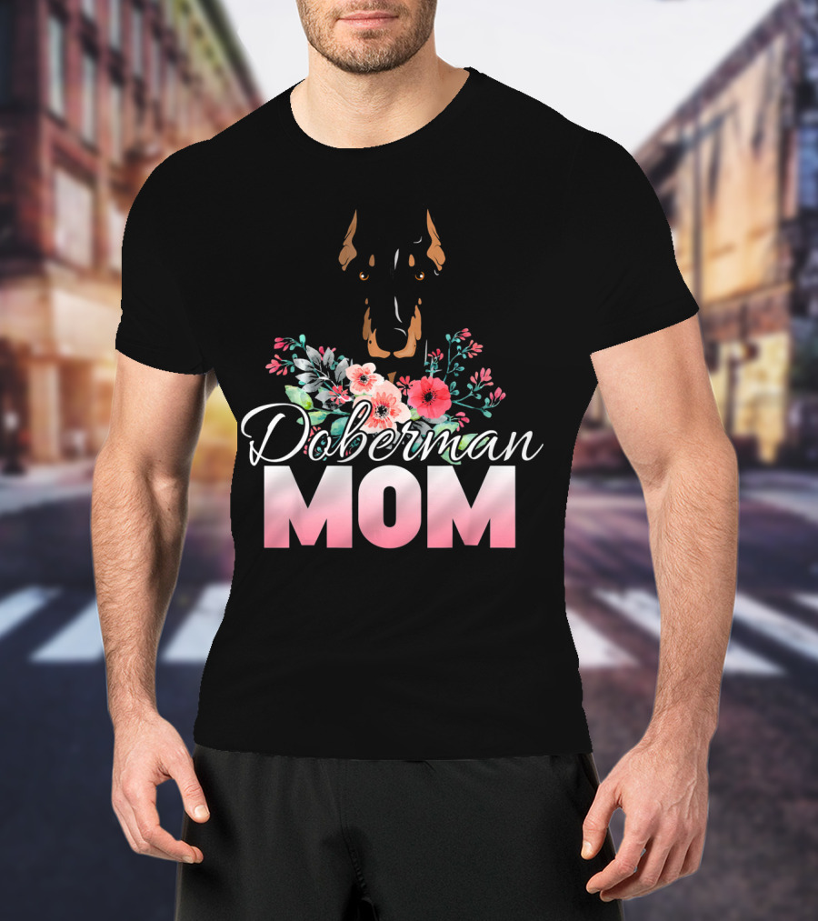 Doberman Mom Floral T-Shirt