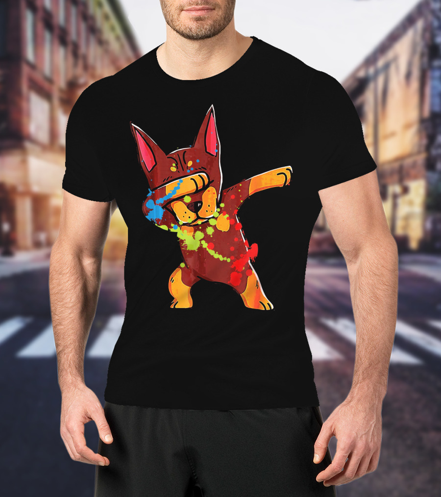 Doberman Pinscher Colorful Dabbing Funny Dab Dance T-Shirt