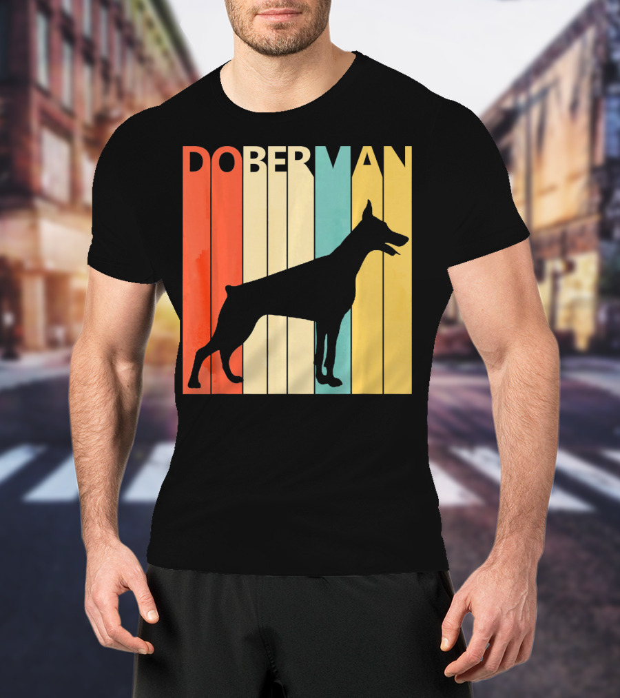 Doberman Vintage Silhouette Stripes For Dog Dad T-Shirt