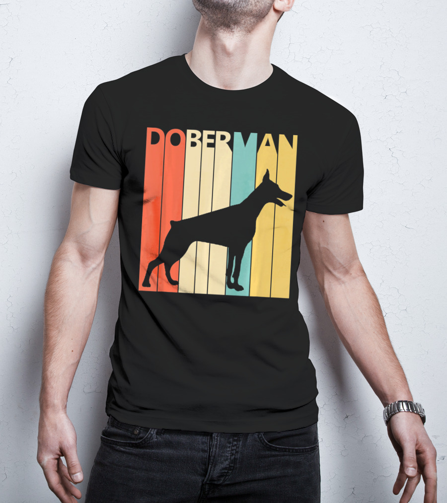 Doberman Vintage Silhouette Stripes For Dog Dad T-Shirt