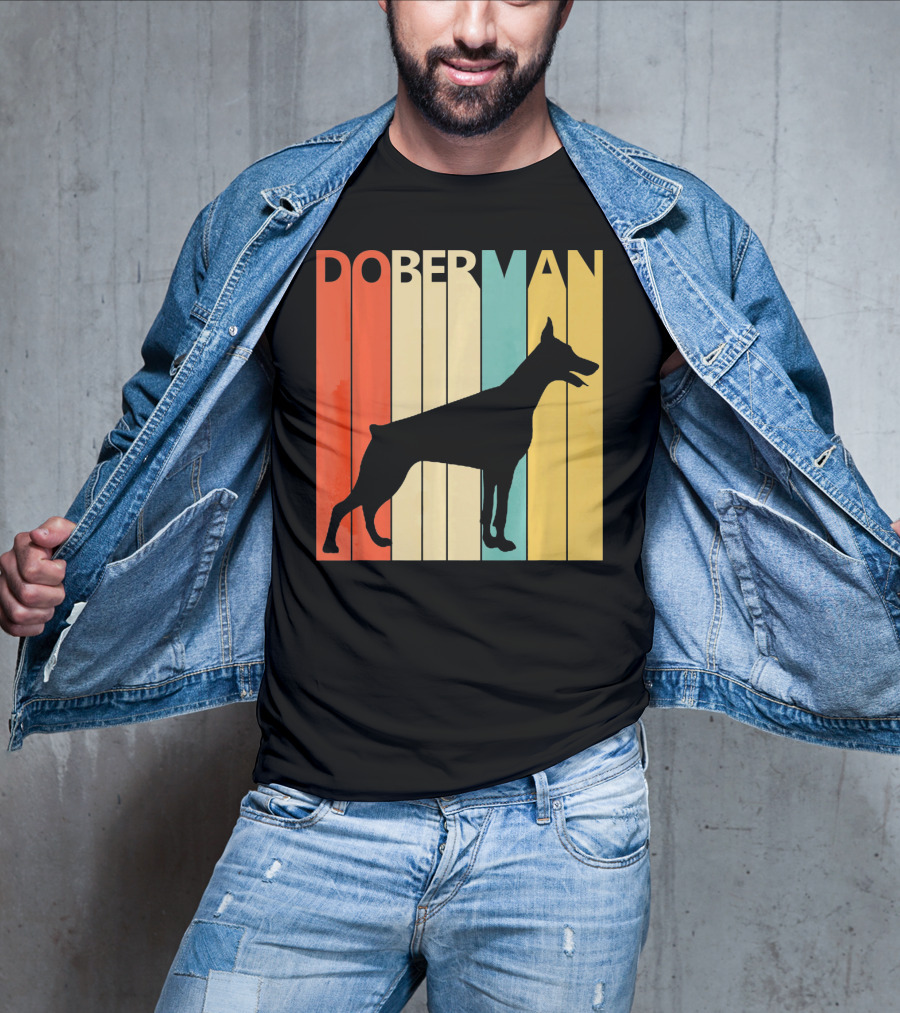 Doberman Vintage Silhouette Stripes For Dog Dad T-Shirt