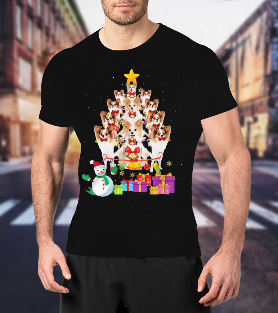 Dog Christmas Papillon Xmas Tree Snowman Gifts Holiday T-Shirt