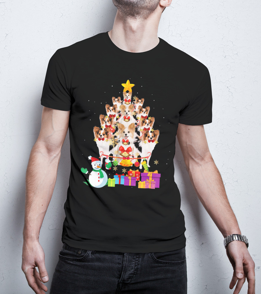 Dog Christmas Papillon Xmas Tree Snowman Gifts Holiday T-Shirt